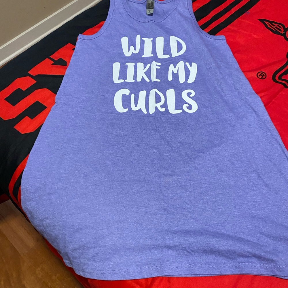 “Wild Like My Curls”. Kids tank dress. Comfy and cute. Purple. Never worn.